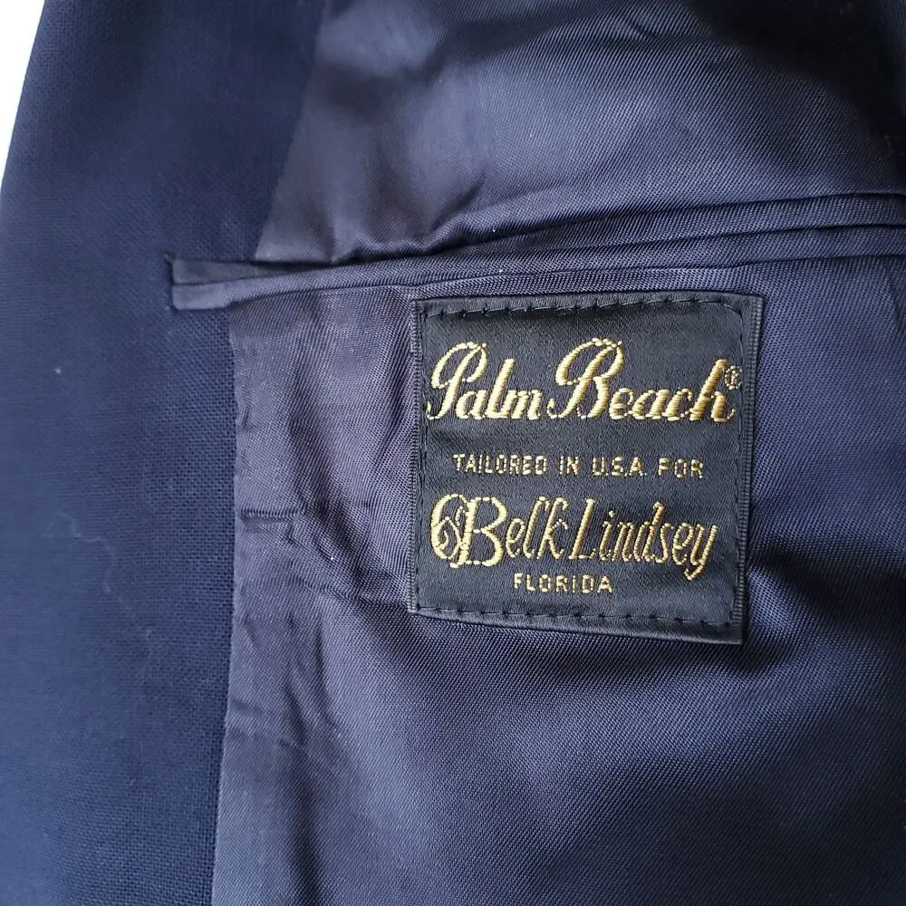 Vintage Palm Beach Blue Wool Poly Gold Button Blazer Jacket Sport Coat 40R